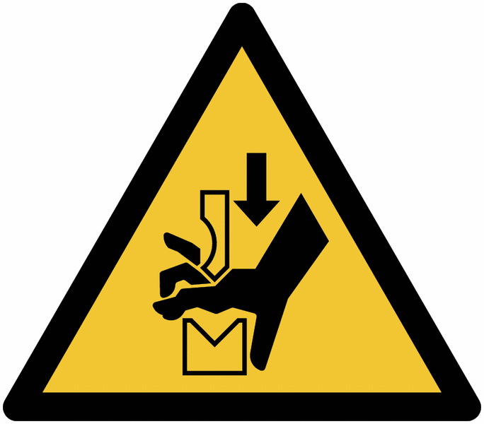 Danger Ecrasement de la main dans l'outil d'une presse plieuse