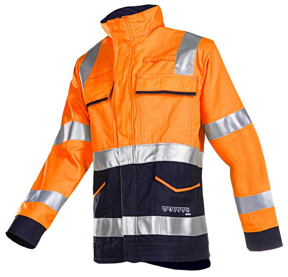 Veste de sécurité multinormes orange vif/bleue foncé SIO-SAFE EXTRA