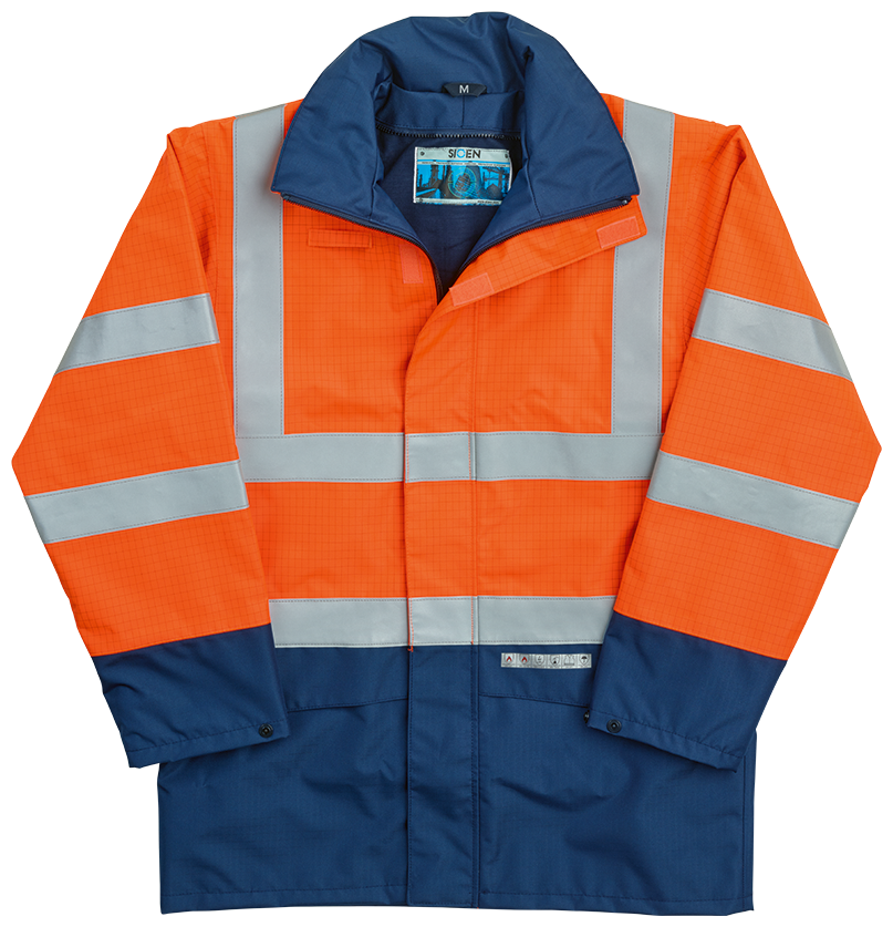 Veste de pluie et de sécurité multinormes orange vif/bleu foncé ELLISTON